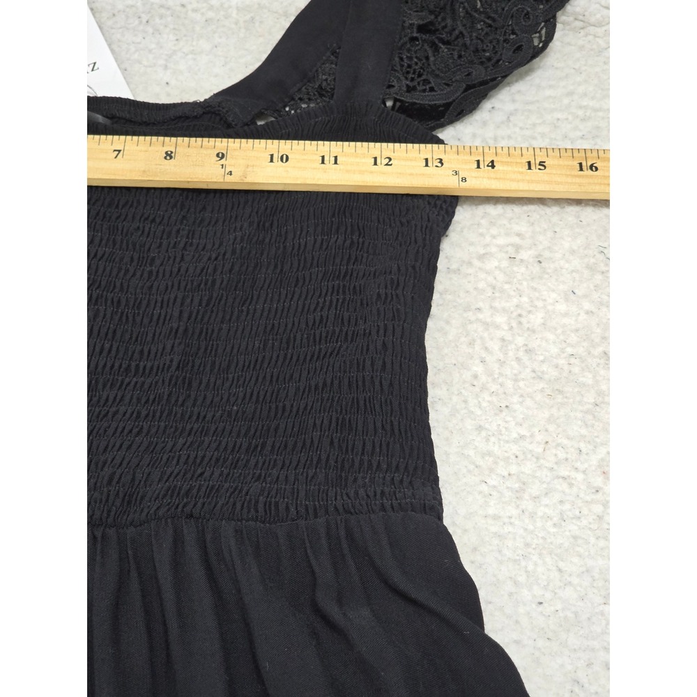 Zesica Black Smocked Crochet Lace Flutter Sleeve Tiered Viscose Dress Large NWT - Picture 9 of 13